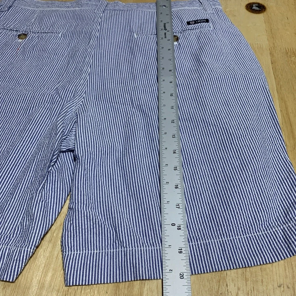 Chaps Shorts Mens 34 Seersucker Flat Front 100% Cotton Blue White Stripe‎ Casual